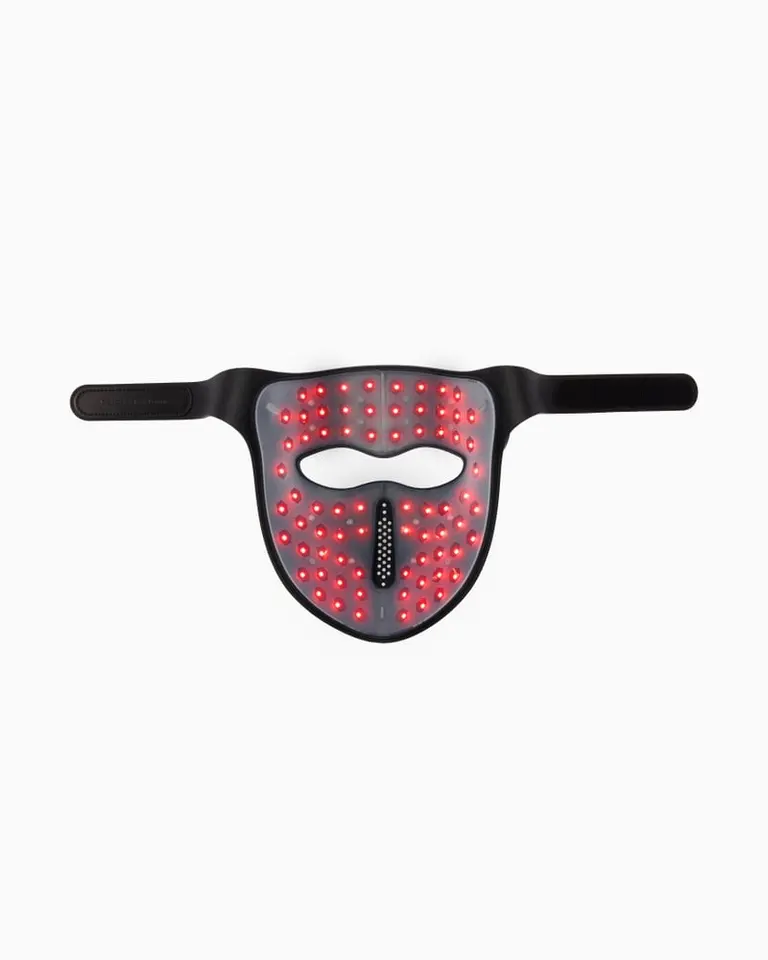 Flowlight Laser Mask Ultra Three Waves with illuminated red medical-grade LEDs and a flexible black silicone structure.