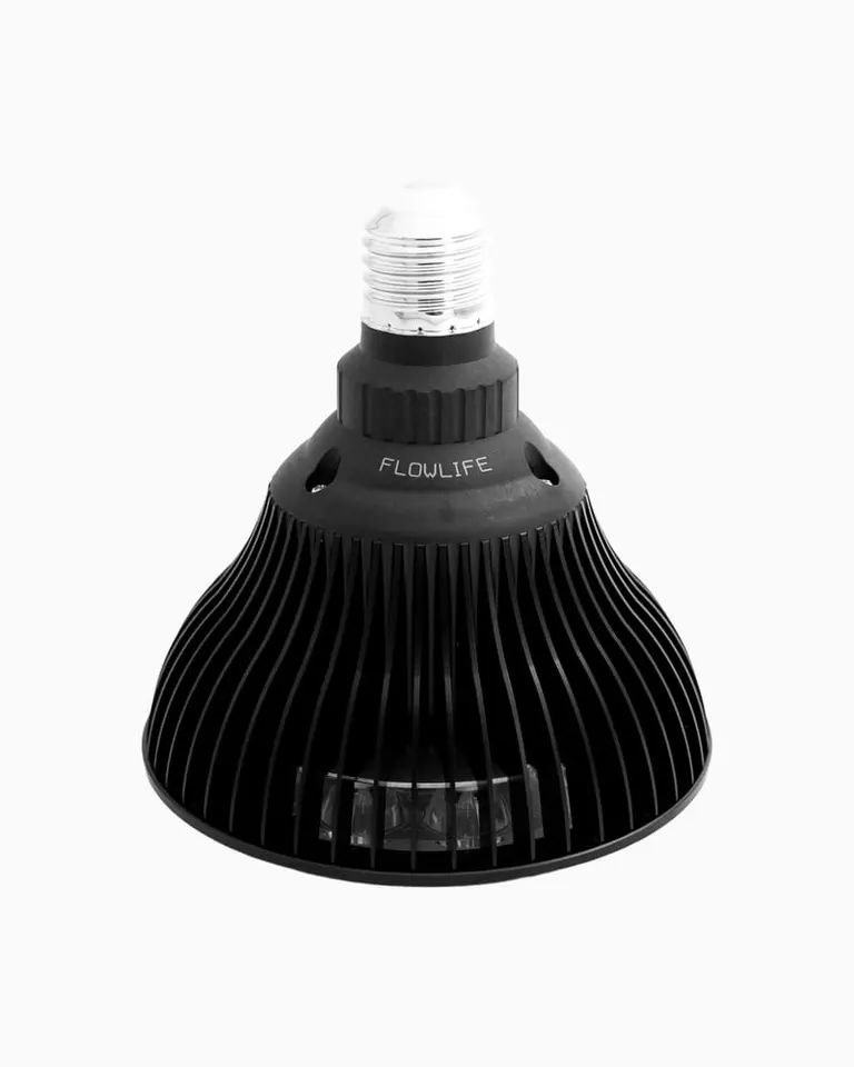 Flowlight Bulb 50 Six Waves with a black bell-shaped housing, ribbed heat sink, and silver E27 screw base.
